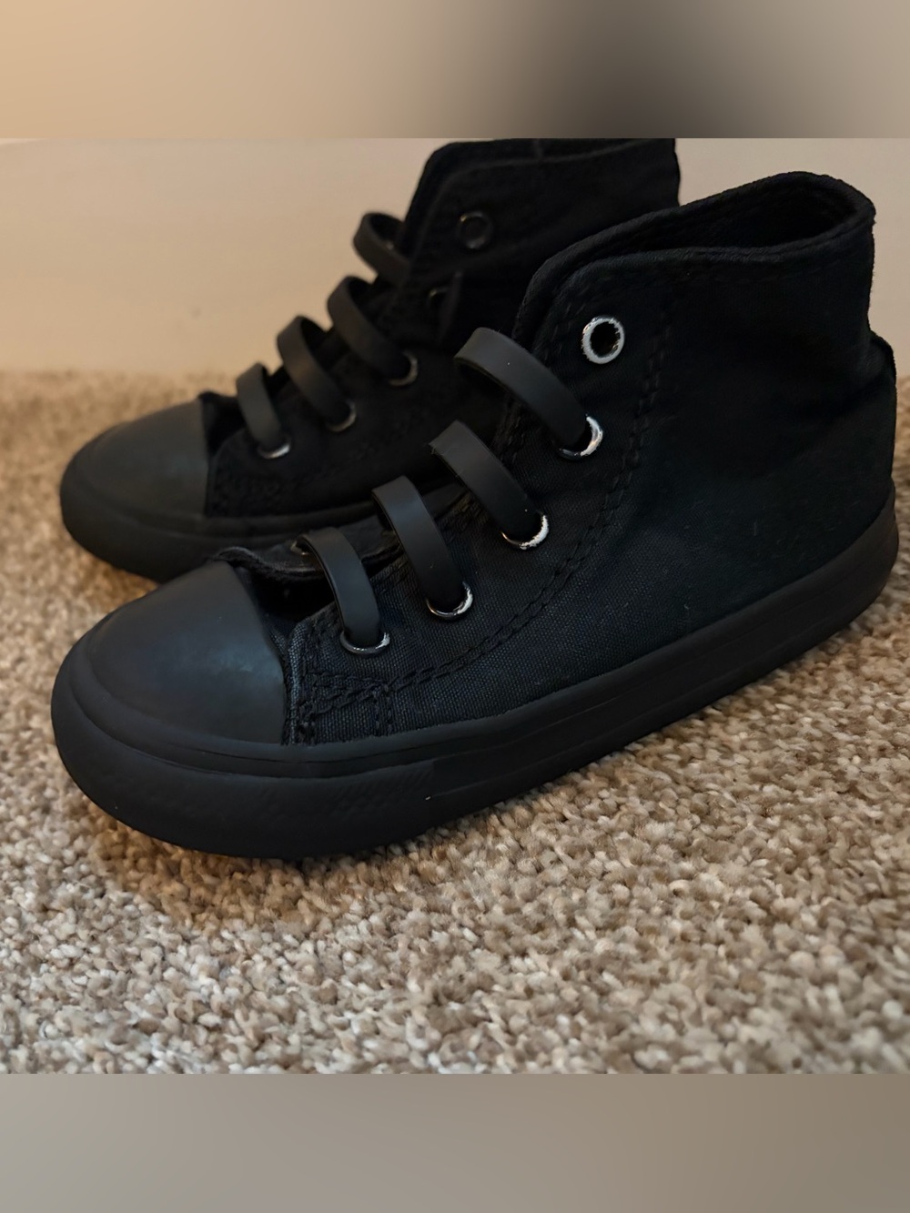 Kids Converse Black High-Top Sneakers Elastic No Tie Laces